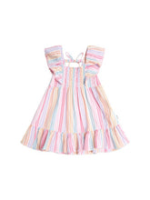 Load image into Gallery viewer, Rainbow Stripe Shirred Frill Dress
