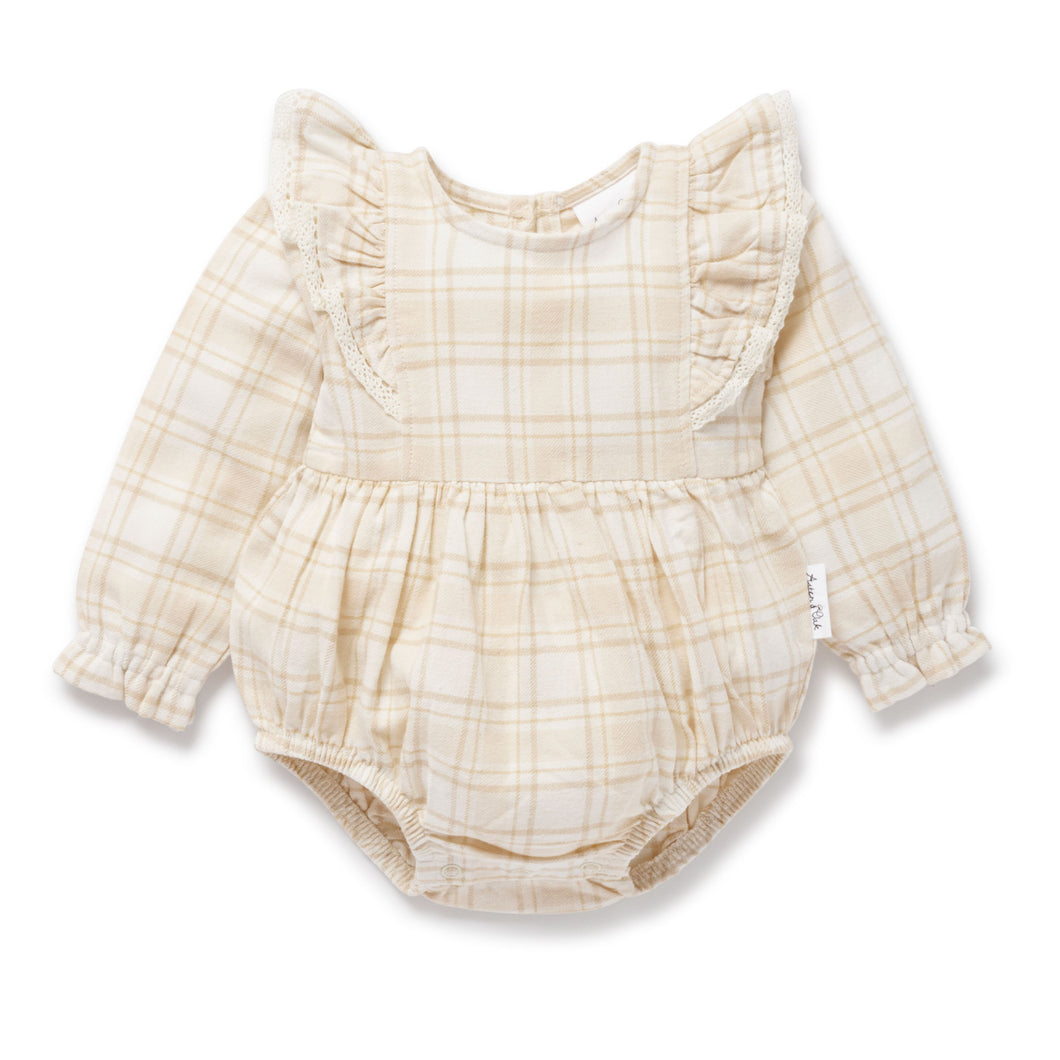 Beige Plaid Bubble Romper