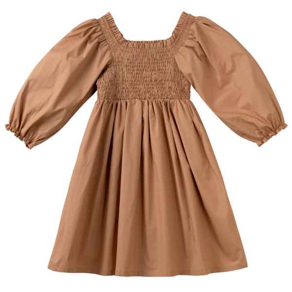 LILY L/S PUFF SLEEVE DRESS - CARAMEL