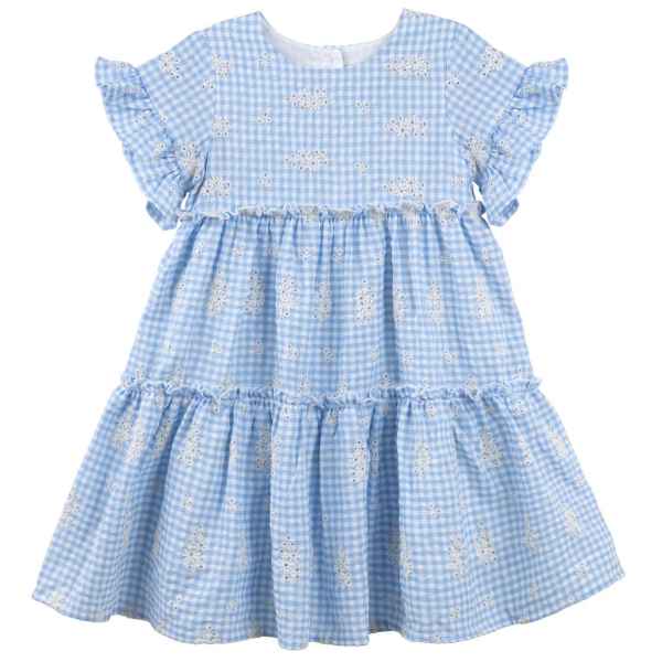 Alice Embroidered Gingham Dress - Blue