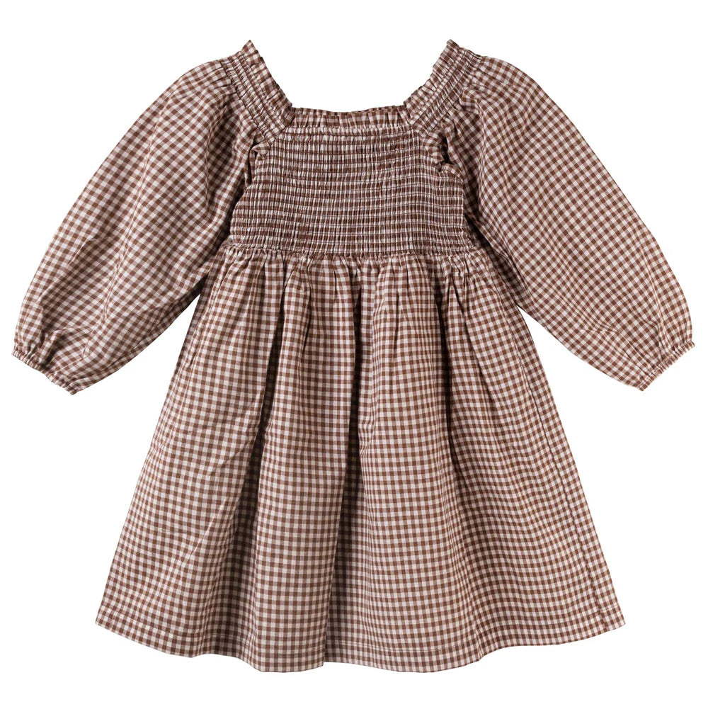 Lily L/S Puff Sleeve Dress - Choc Gingham