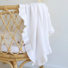 Load image into Gallery viewer, White Ruffle Knit Organic Baby Blanket
