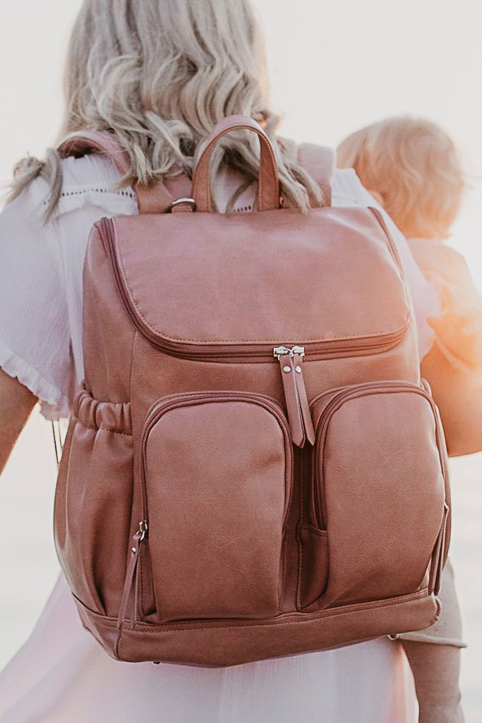 Faux Leather Nappy Backpack - Dusty Rose