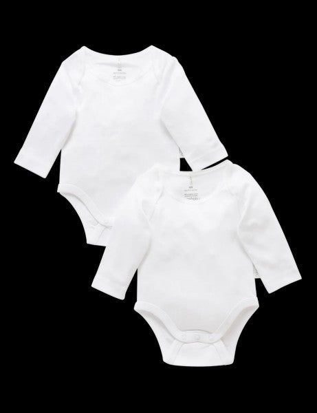 2 Pack Easy Neck Long Sleeve Bodysuit - White