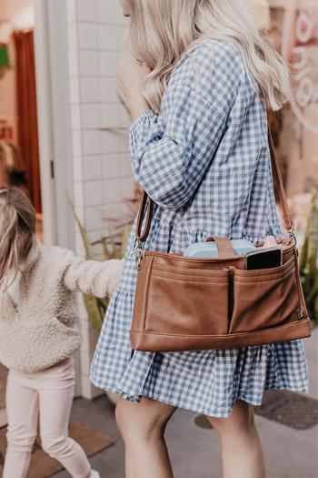 Faux Leather Stroller Organiser/Pram Caddy - Tan