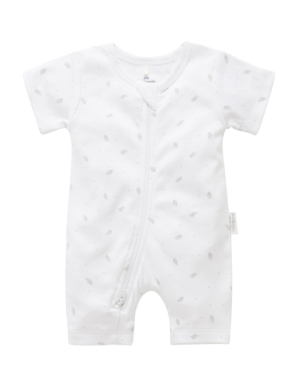 S/S Short Leg Zip Growsuit - Pale Grey Leaf Spot